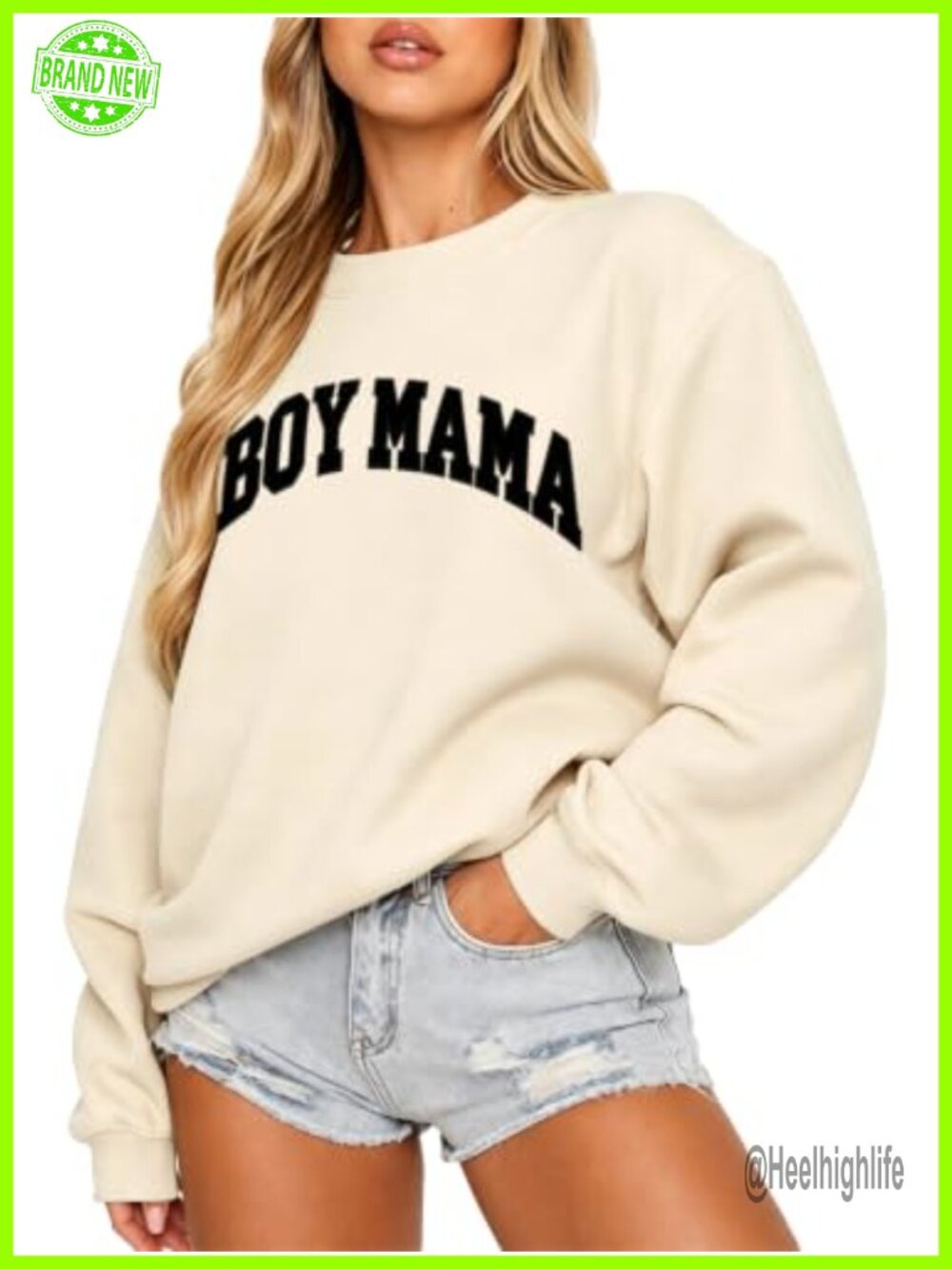 Oversized Boy Mama Sweatshirt Cotton Polyester Pullover Crew Neck Women